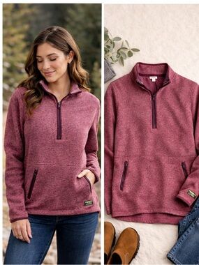 L.L.Bean Sweater Fleece 1/2 Zip Pullover Dark Plum Rose LP Cozy Outdoor Classic
